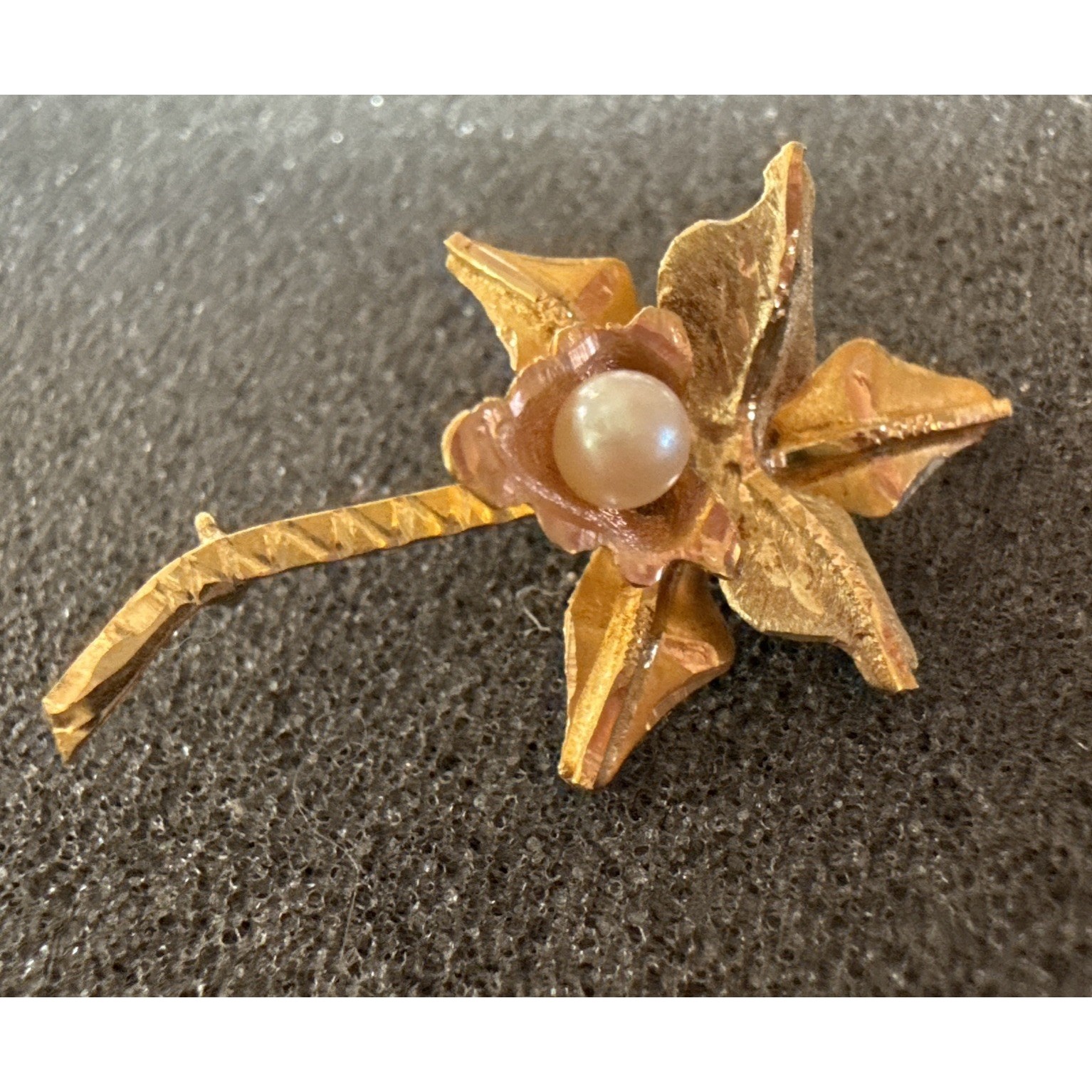 Vintage 18k Yellow Gold 3d Orchid Flower Brooch Pin With Cultured Pearl  28g